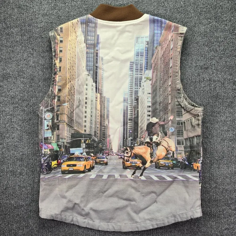 Dickies New York Sunshine Vest Mens Small City Cowboy Photoreal Canvas Full Zip